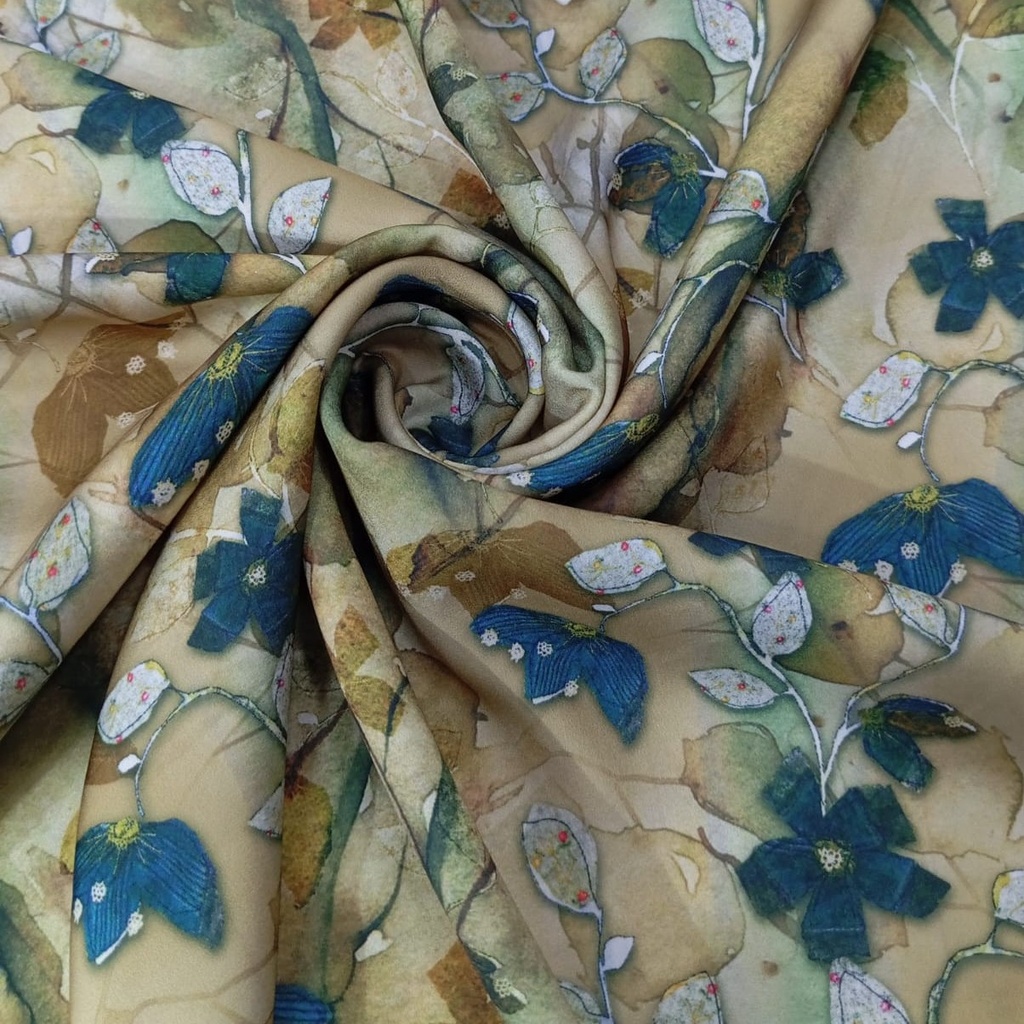 Chrome Satin Floral Print Fabric SS22N CSPB08