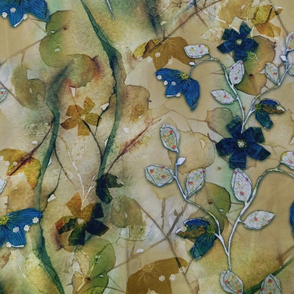 Chrome Satin Floral Print Fabric SS22N CSPB08