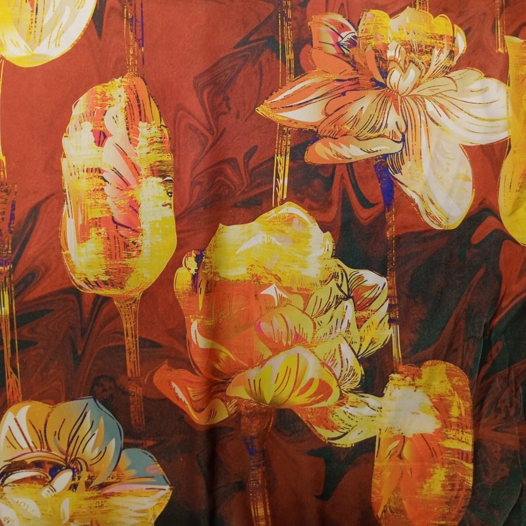 Chrome Satin Flower Print Fabric SS22N-CSPB07