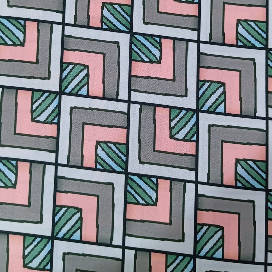 Red Geometrical Box Print On Twill Satin (D#91C#2) TSPS37