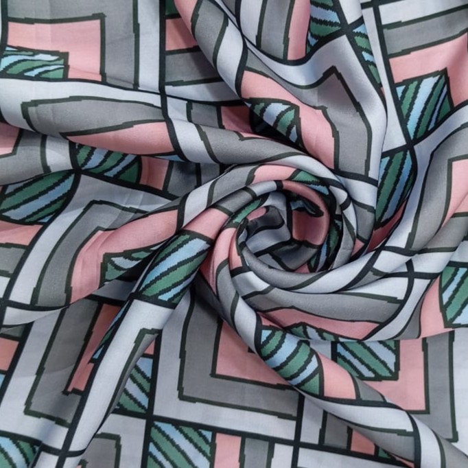 Pink Geometrical Box Print On Korean Satin SS2N KSPB69