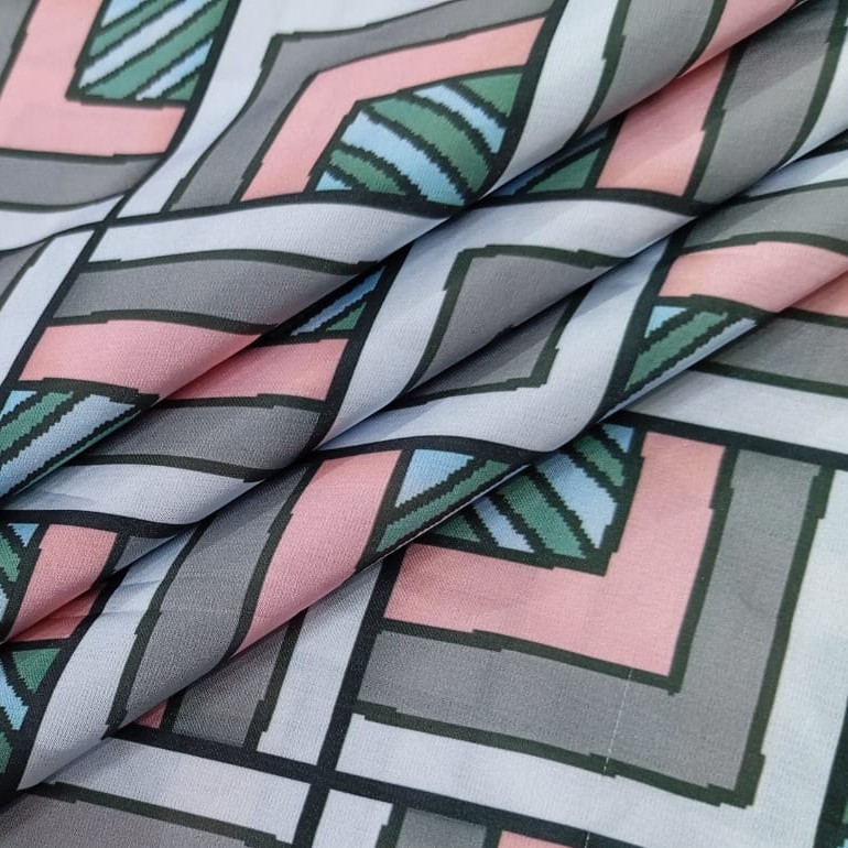 Pink Geometrical Box Print On Korean Satin SS2N KSPB69