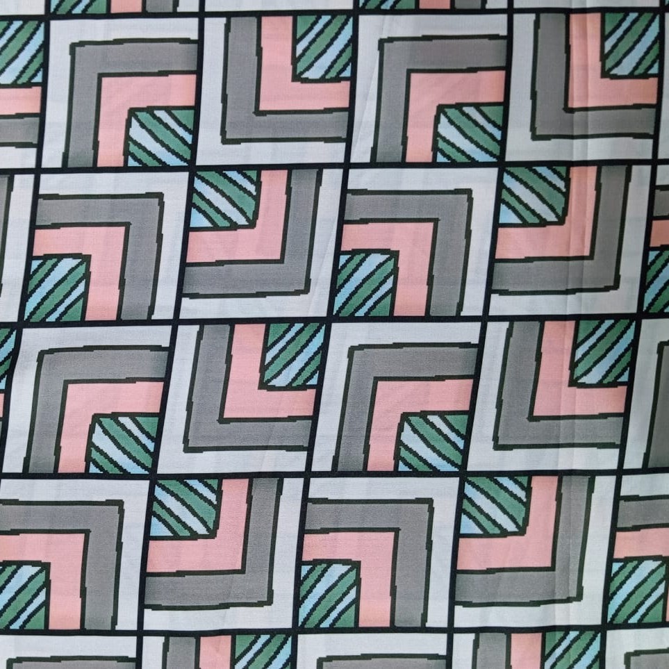 Pink Geometrical Box Print On Korean Satin SS2N KSPB69