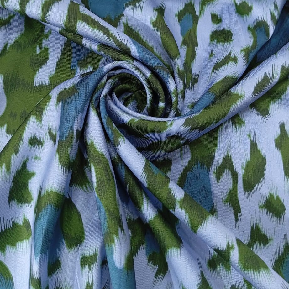 Green & White Leopard Print On Twill Satin (D#89C#1) TSPS30