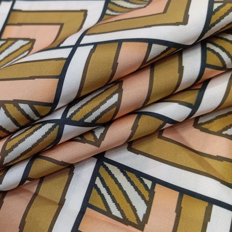 Brown Geometrical Box Print On Korean Satin SS2N KSPB71