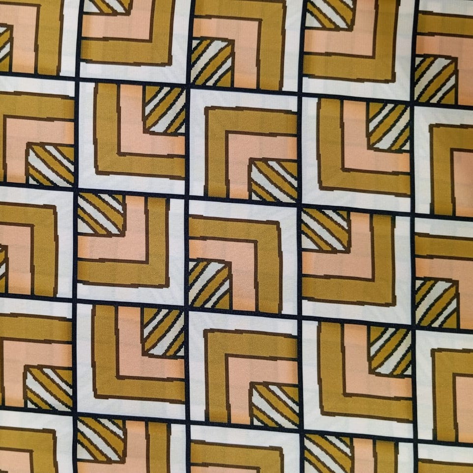 Brown Geometrical Box Print On Korean Satin SS2N KSPB71