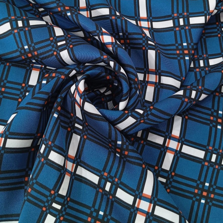 Blue Check Print On Twill Satin (SS24) TSPS04