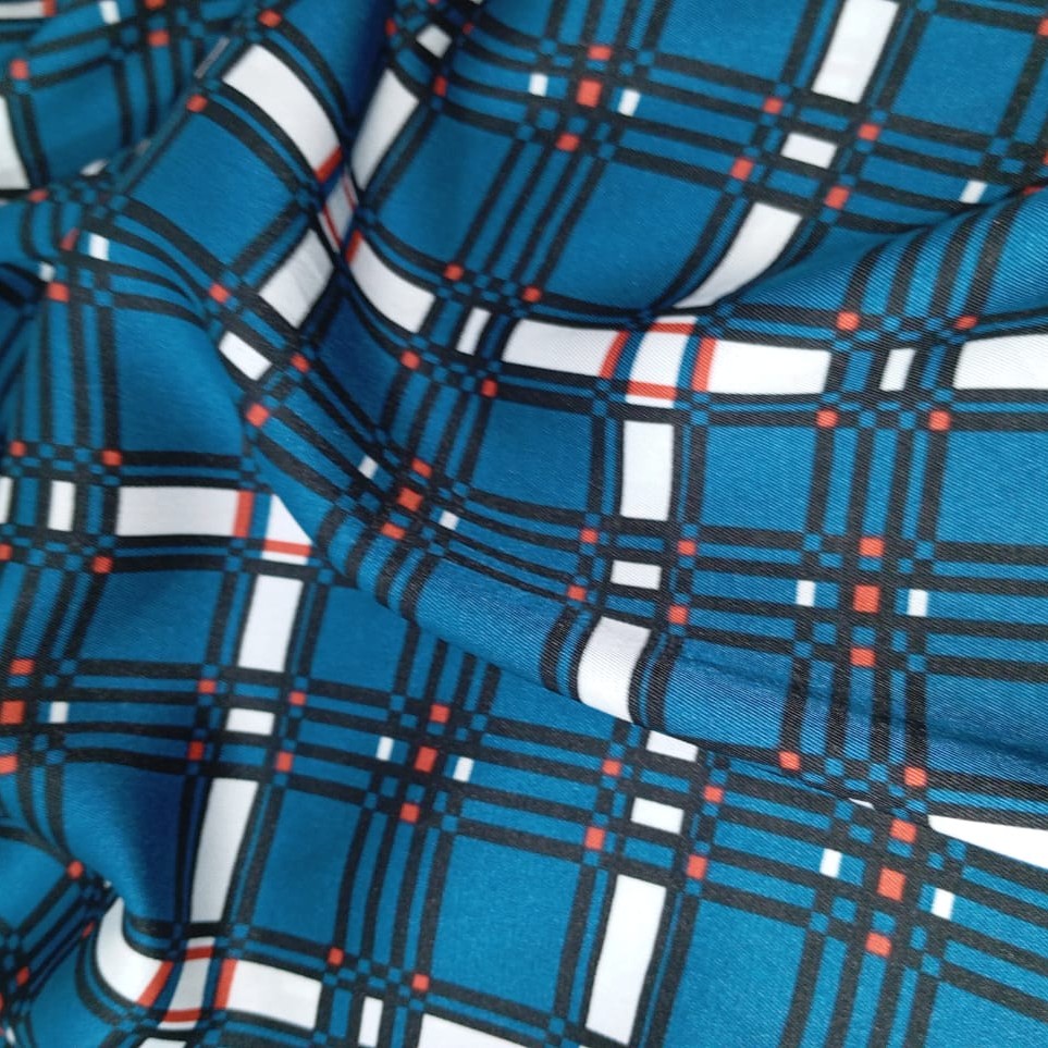 Blue Check Print On Twill Satin (SS24) TSPS04
