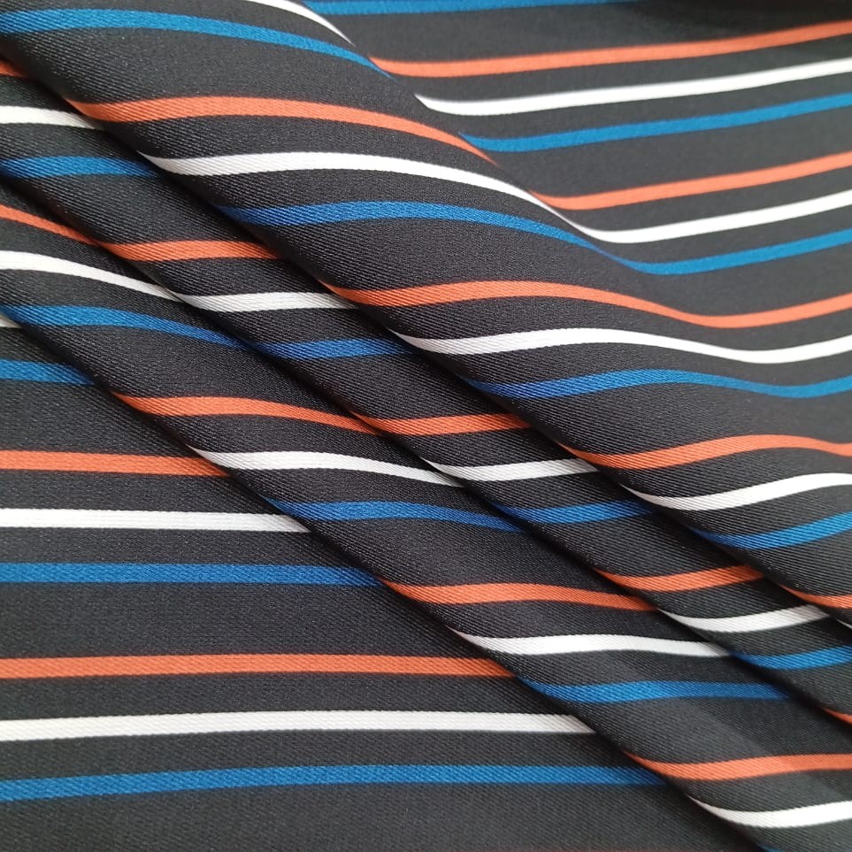 Black And Orange Stripes Print On Twill Satin (SS24) TSPS14