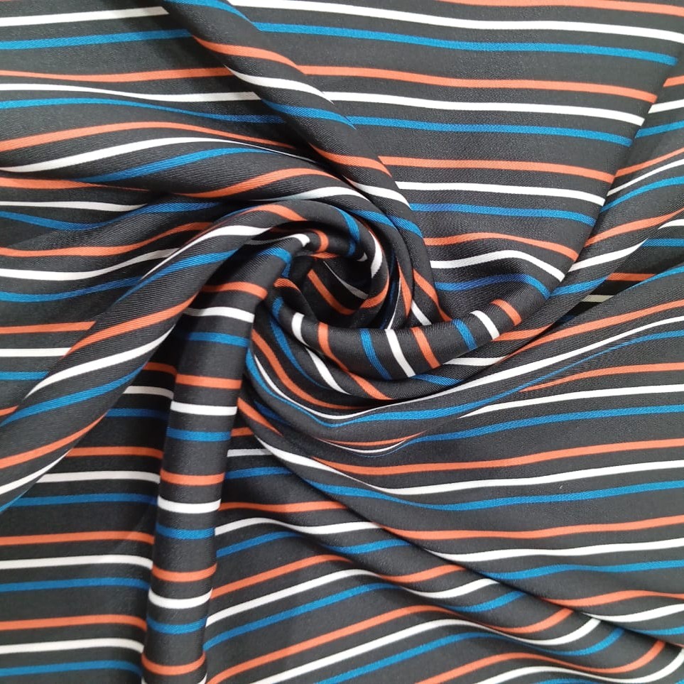 Black And Orange Stripes Print On Twill Satin (SS24) TSPS14