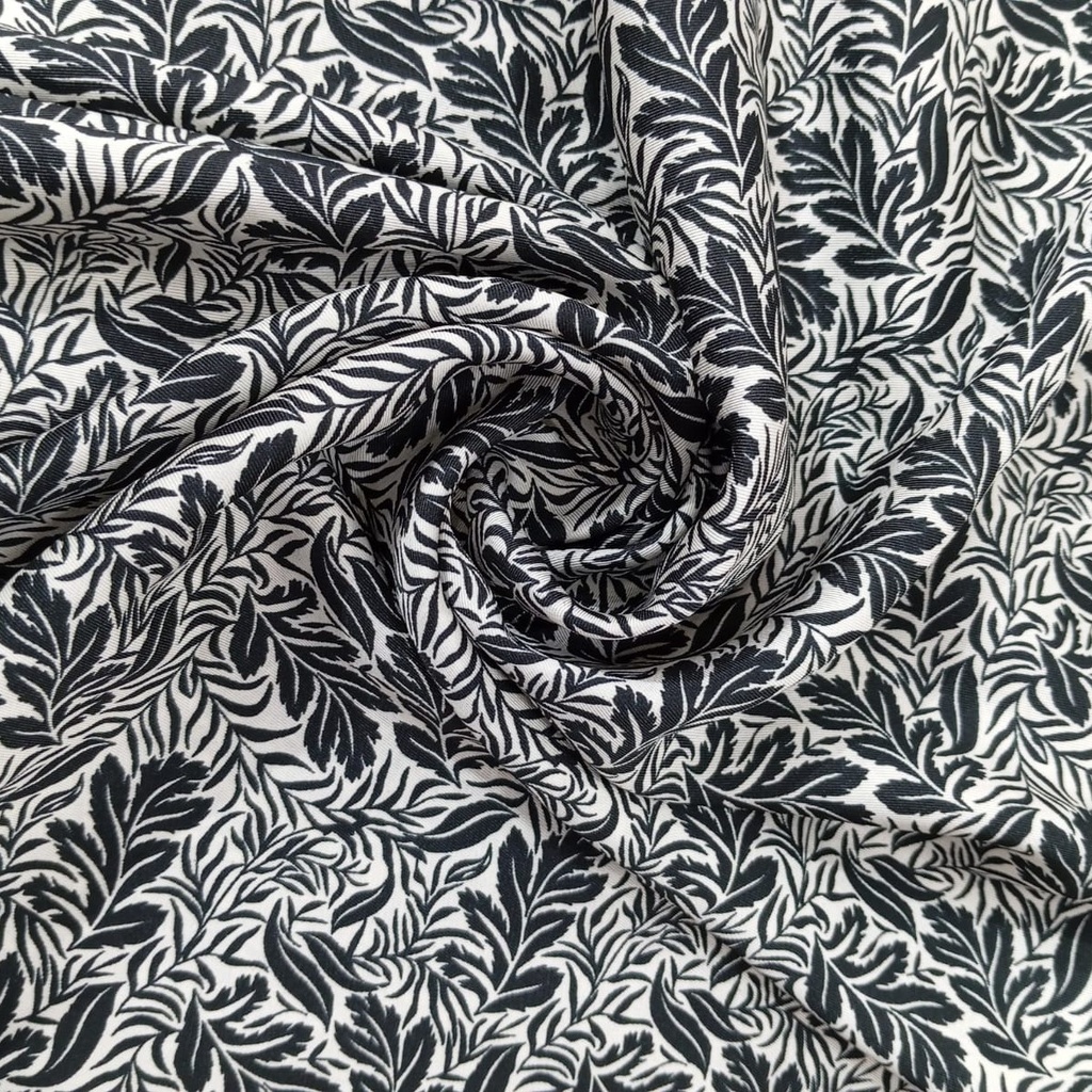 Black And White Tropical Vibes Print On Twill Satin (SS24) TSPS18