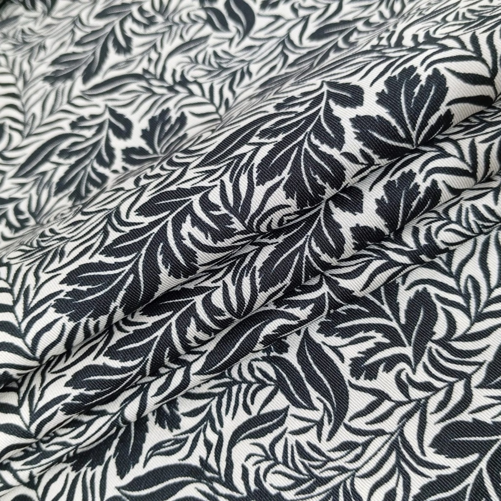 Black And White Tropical Vibes Print On Twill Satin (SS24) TSPS18