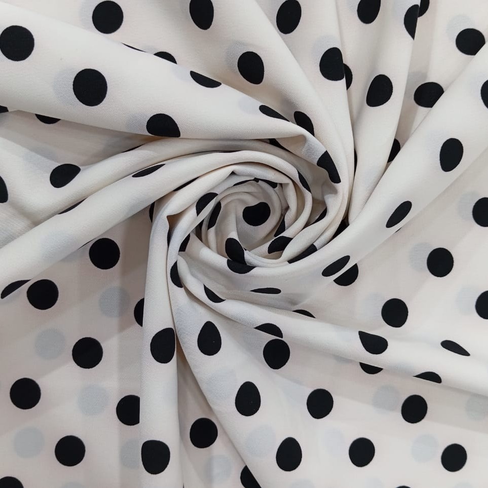 Polka Dot Print On Papaya Twill Fabric