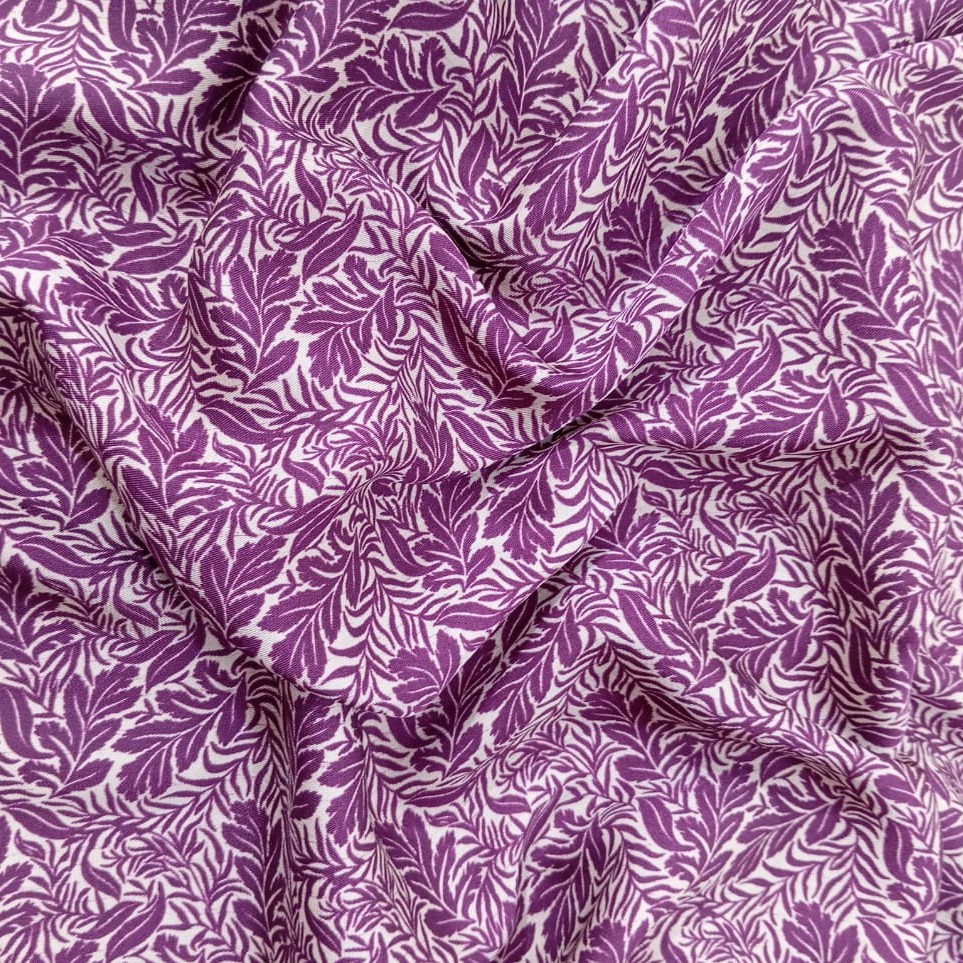 Marroon Leaf Print On Twill Satin (SS24) TSPS12