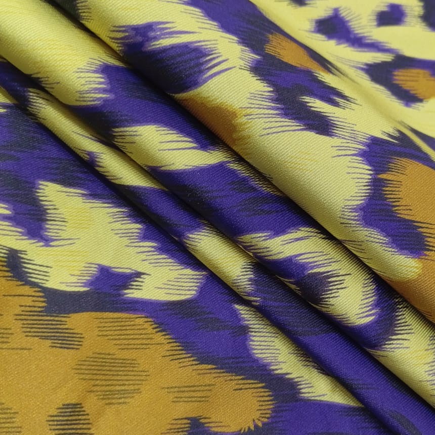 Blue & Yellow Leopard Print On Twill Satin (D#89C#2) TSPS29