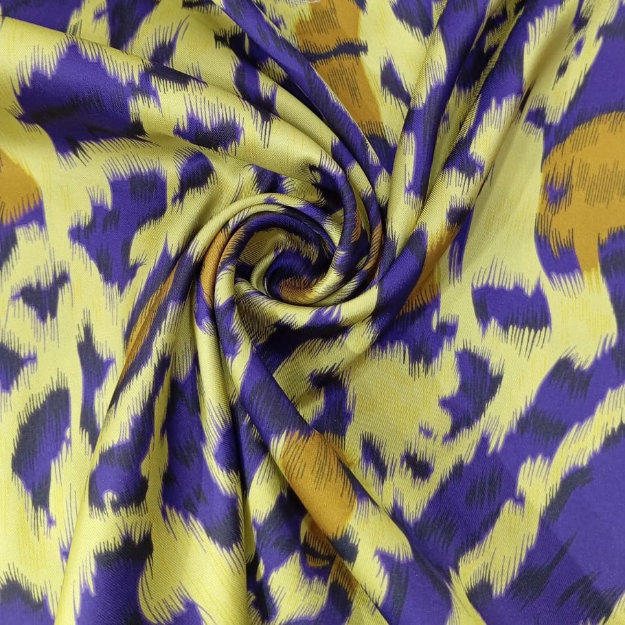 Blue & Yellow Leopard Print On Twill Satin (D#89C#2) TSPS29