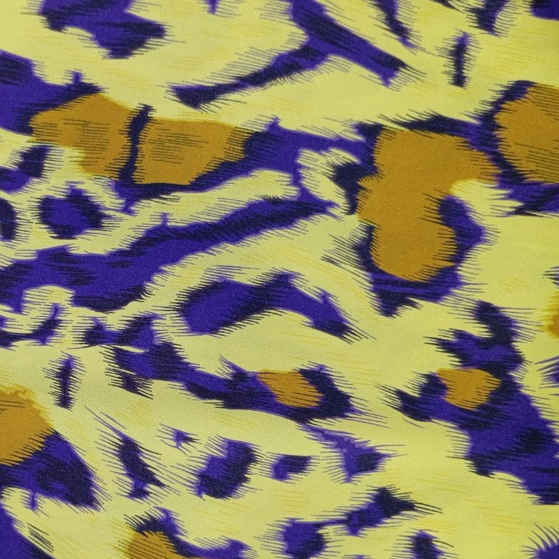Blue & Yellow Leopard Print On Twill Satin (D#89C#2) TSPS29