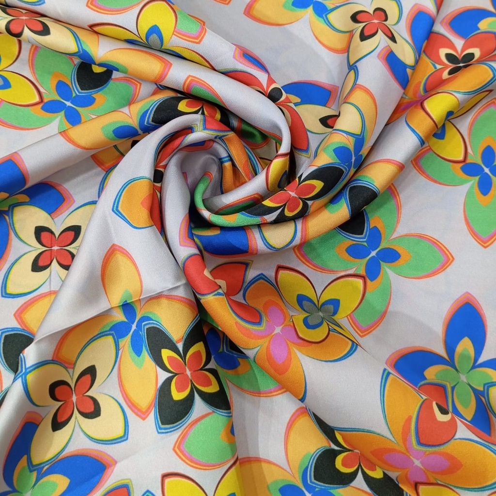 Abstract Flower Print On Korean Satin SS22N KSPB11