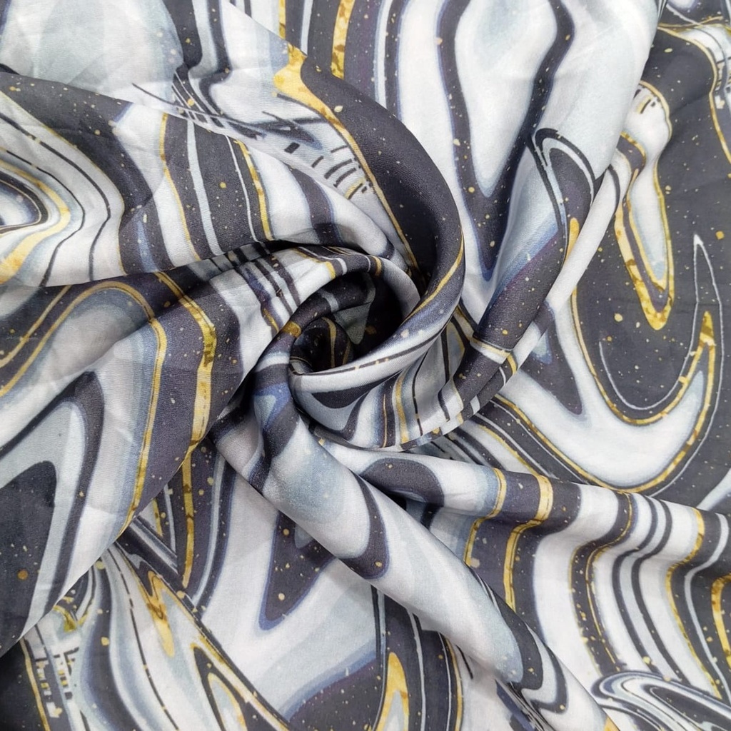 Black & White Marble Print On Korean Satin SS22A-KSPA08