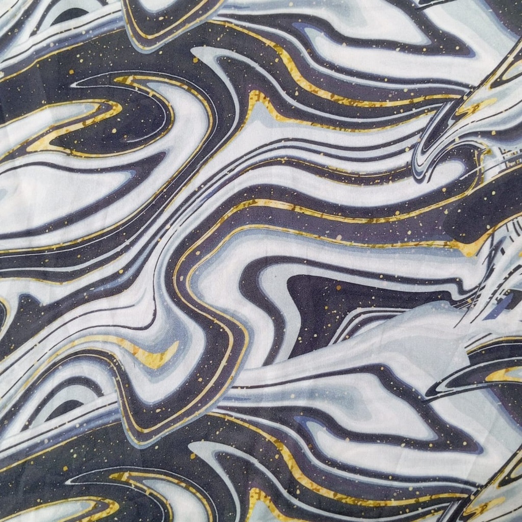 Black & White Marble Print On Korean Satin SS22A-KSPA08