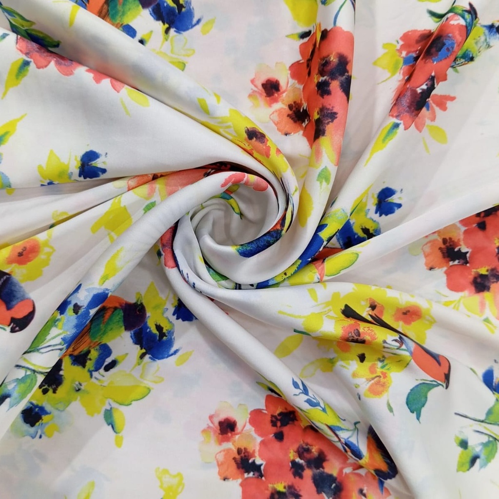 Multi Colour Flower Print On Habutai Satin S24 HSPS91