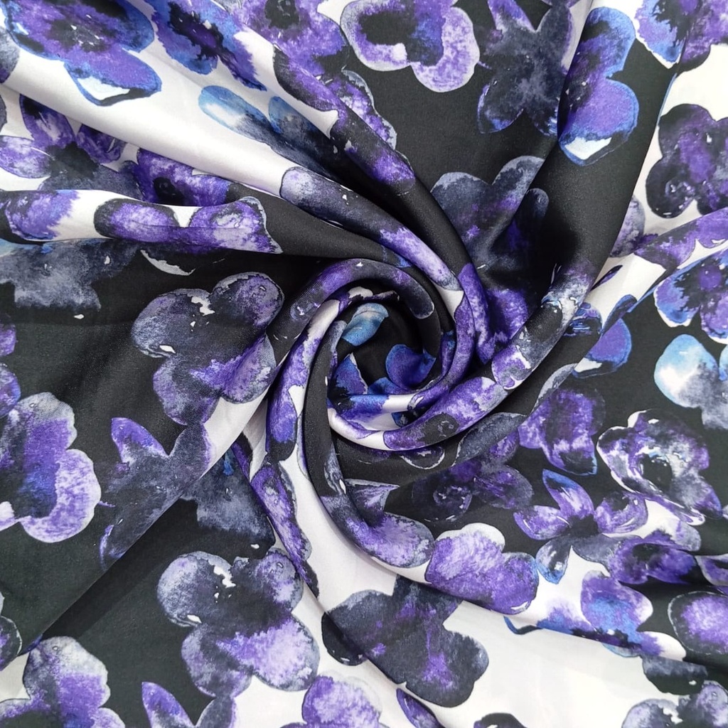 Pond Violet Leaf Print On Korean Satin SS22N KSPB33