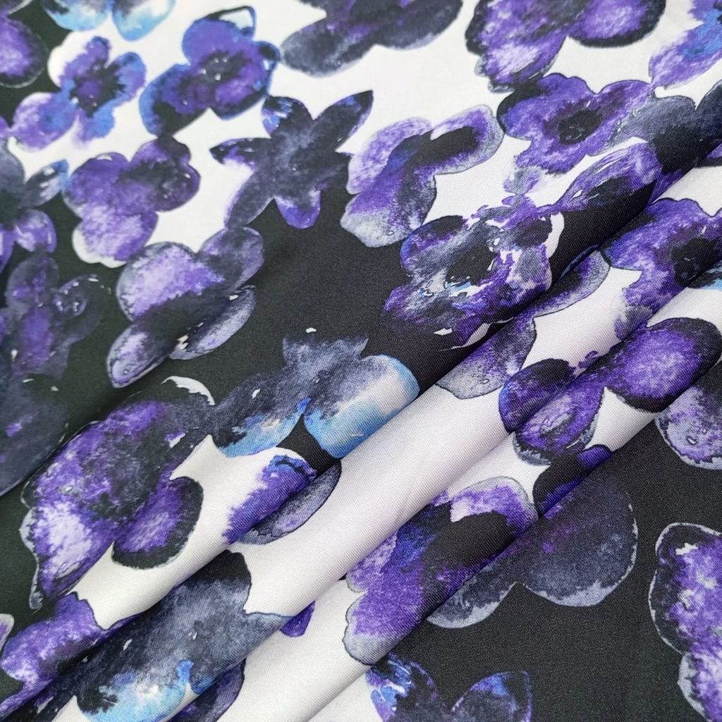 Pond Violet Leaf Print On Korean Satin SS22N KSPB33