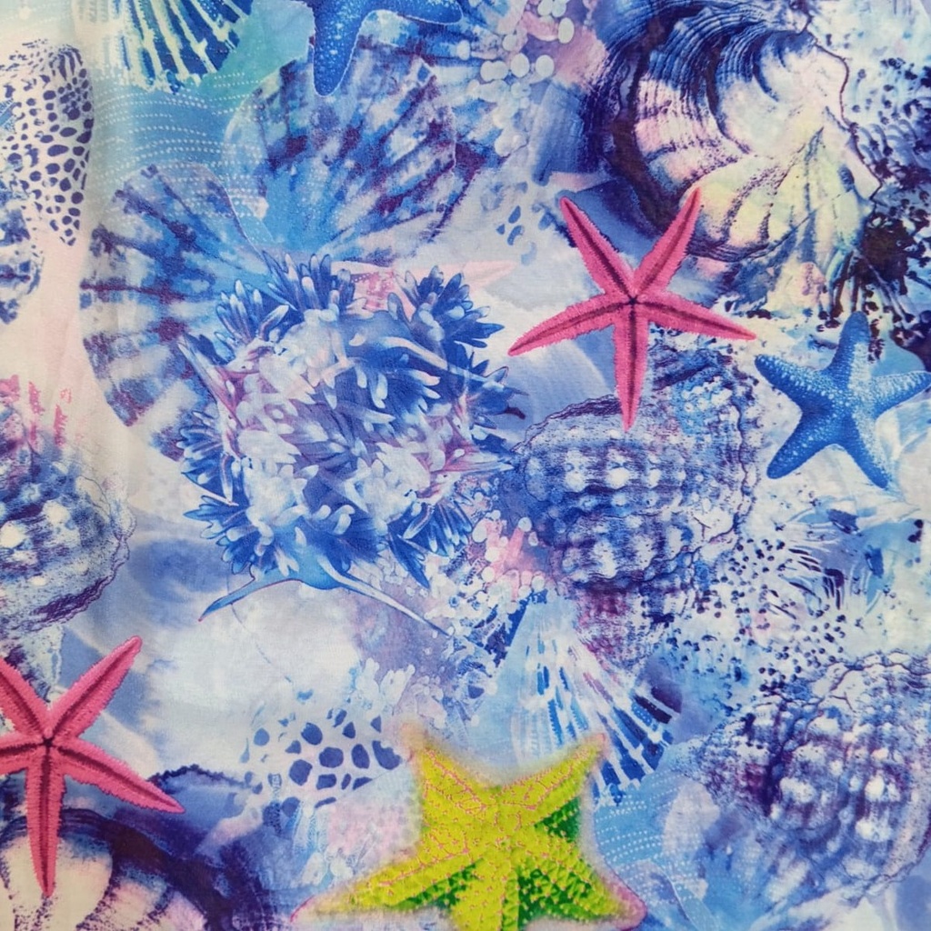 Star Fish Print On Habutai Satin S24 HSPS32