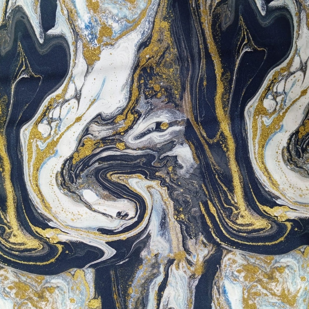 Golden Black & White Marble Print On Korean Satin SS22A KSPA11
