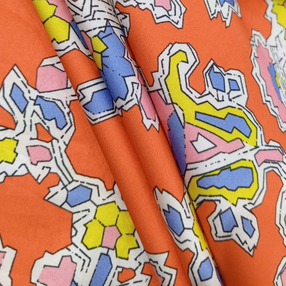 Orange Base Floral Print On Korean Satin SS22N KSPB93