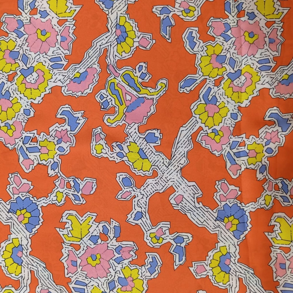 Orange Base Floral Print On Korean Satin SS22N KSPB93