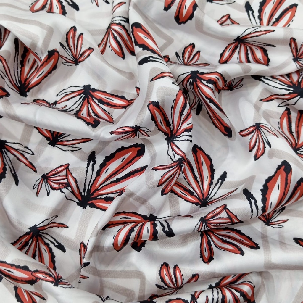 Red Bee Print On Korean Satin SS22N KSPB90