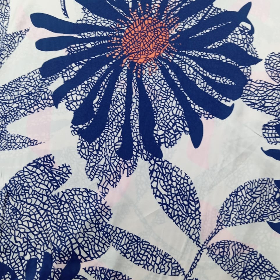 Black Flower Print On Korean Satin SS22L KSPL23