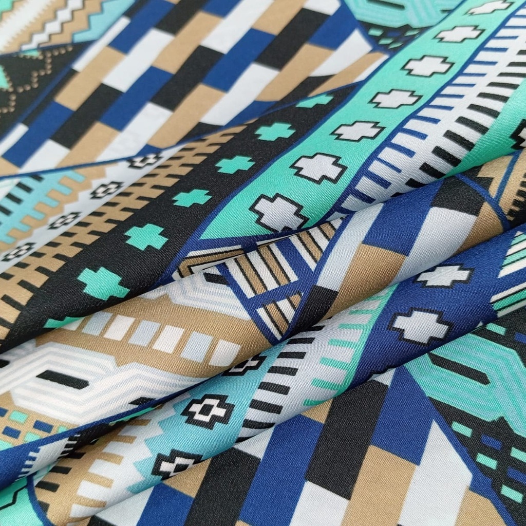 Green Triangle Print On Korean Satin S23 KSPS56