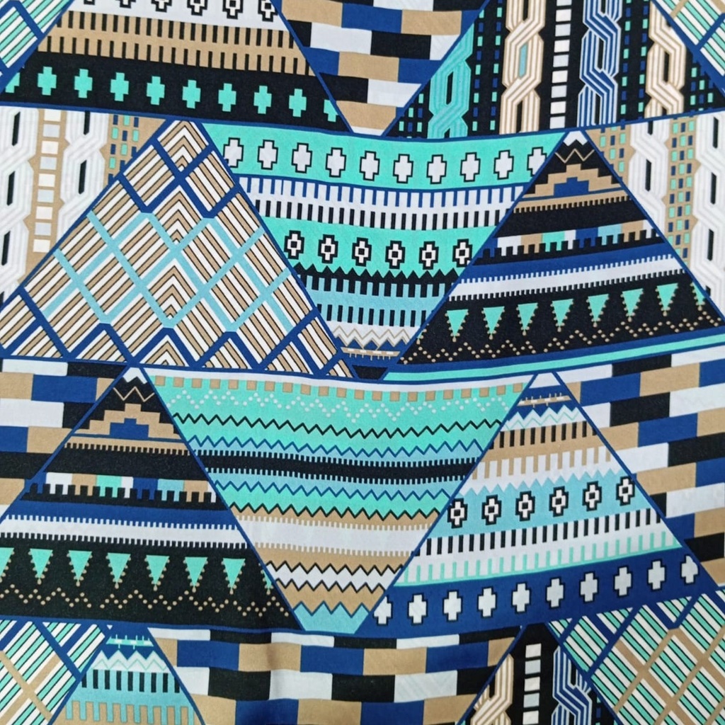 Green Triangle Print On Korean Satin S23 KSPS56