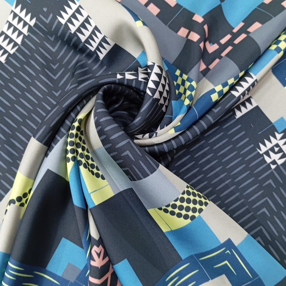 Multi Colour Chevron Print On Korean Satin SS22L-KSPL17