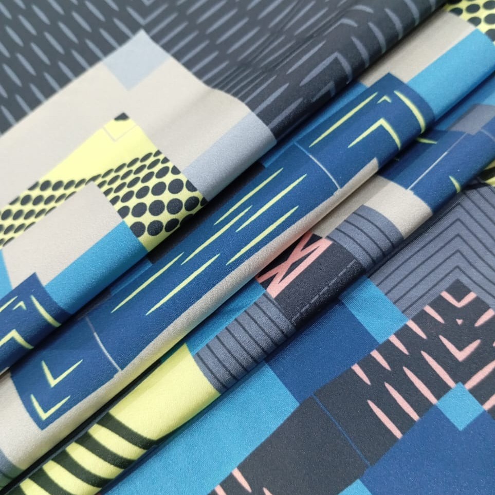 Multi Colour Chevron Print On Korean Satin SS22L-KSPL17