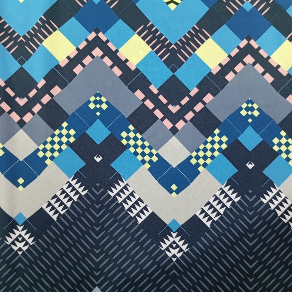 Multi Colour Chevron Print On Korean Satin SS22L-KSPL17