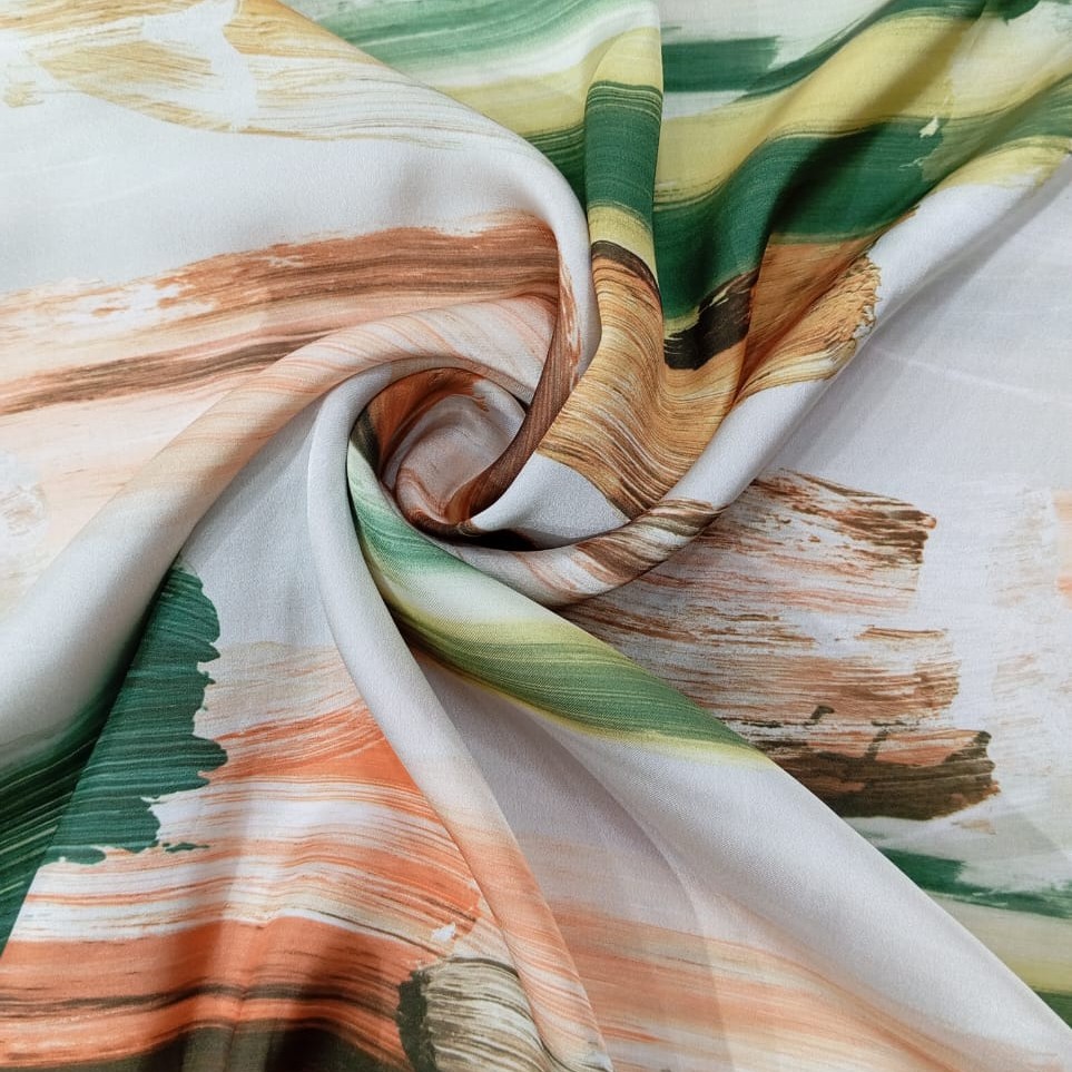 Brush Art Work Print On Korean Satin SS22N KSPB81