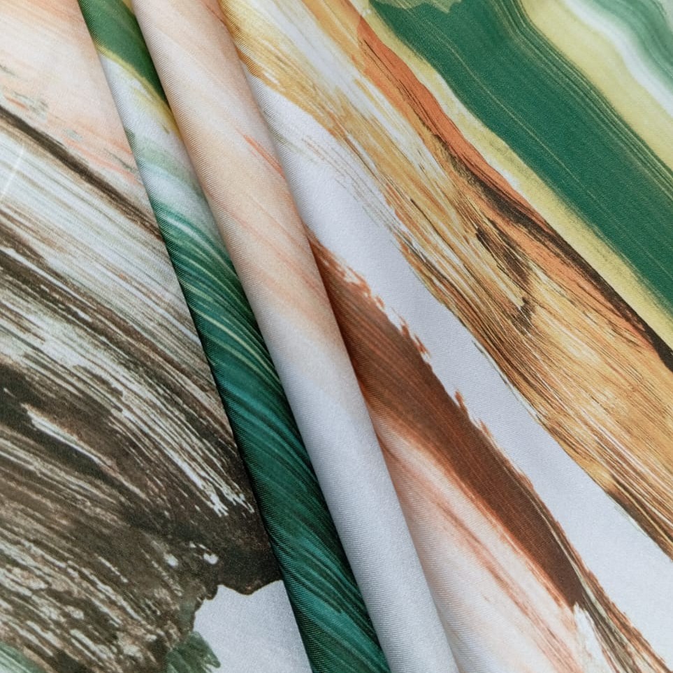 Brush Art Work Print On Korean Satin SS22N KSPB81