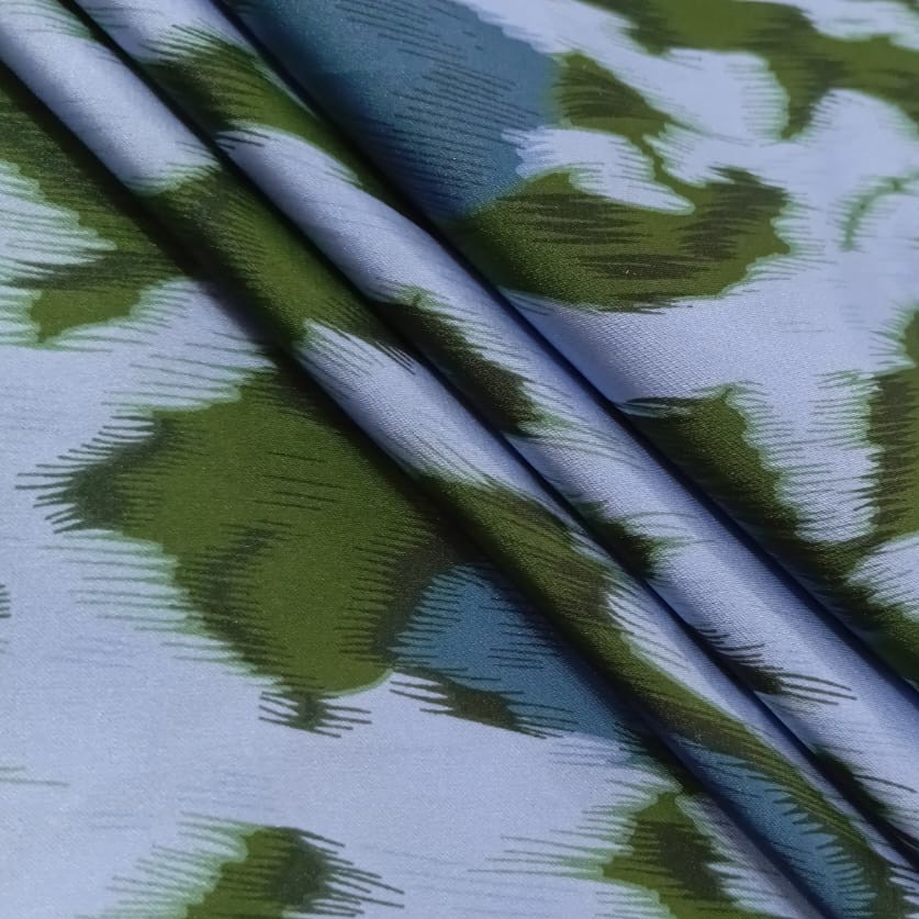 Green & White Leopard Print On Korean Satin SS2N-KSPB38