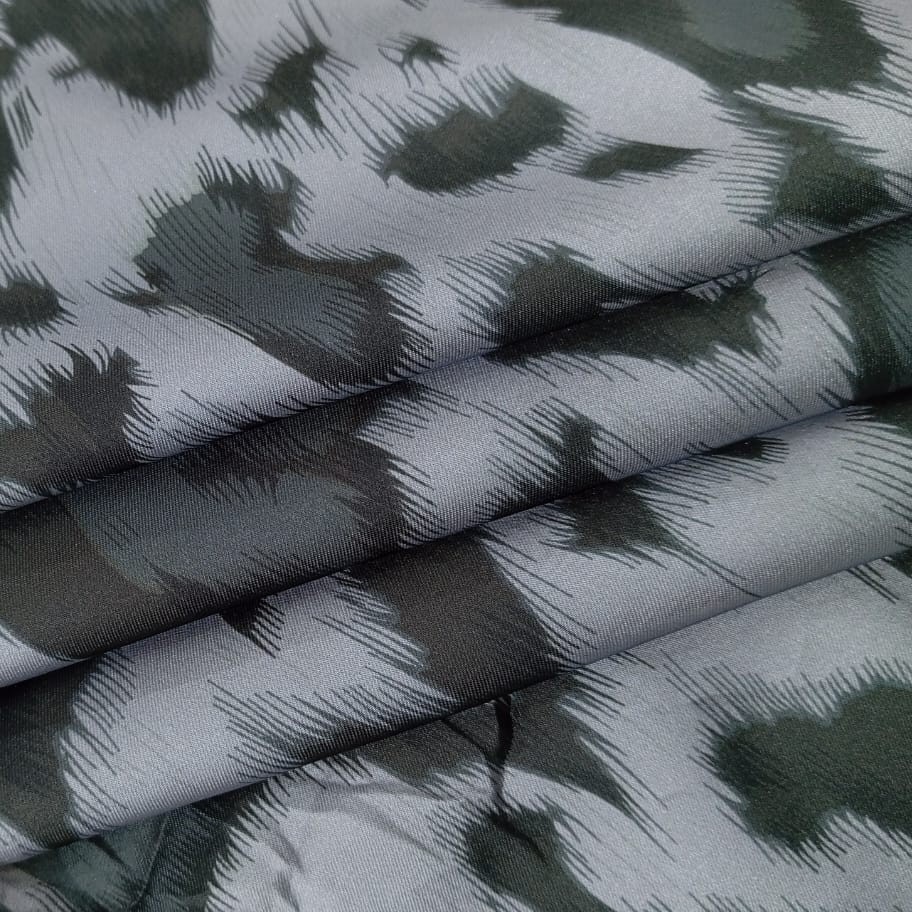 Grey & White Leopard Print On Korean Satin SS22N KSPB36