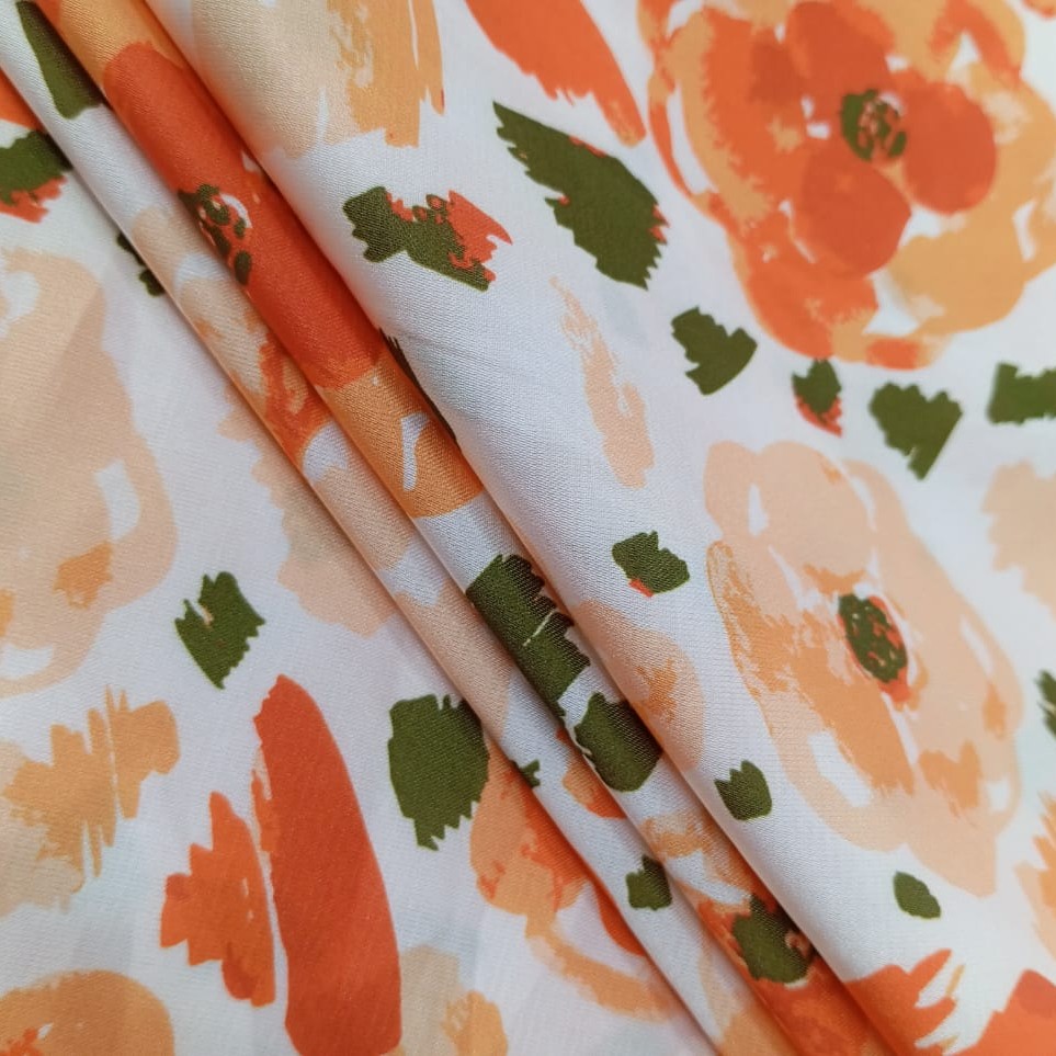 Red Flower White Base Print On Korean Satin SS22N KSPB50