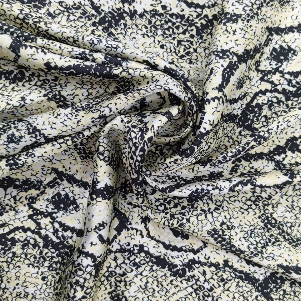 Black & Yellow Snake Print On Korean Satin S24 KSPS123