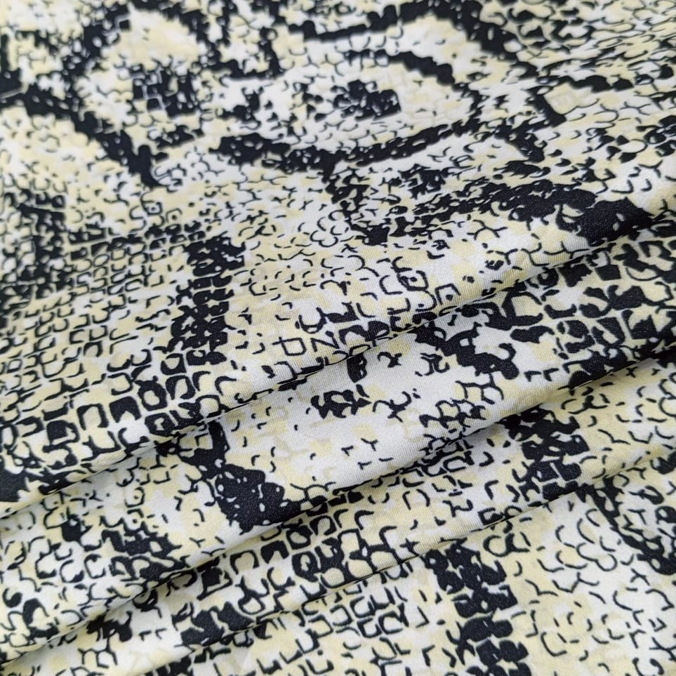 Black & Yellow Snake Print On Korean Satin S24 KSPS123