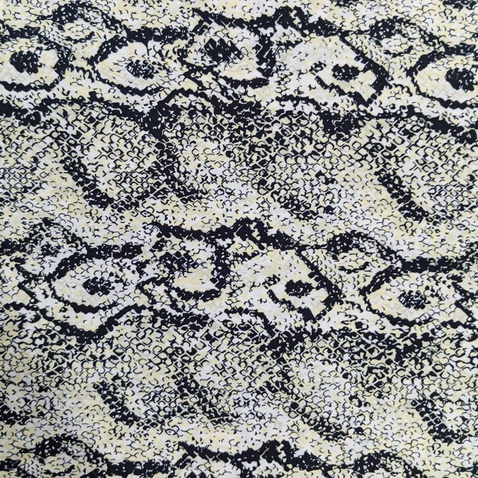 Black & Yellow Snake Print On Korean Satin S24 KSPS123