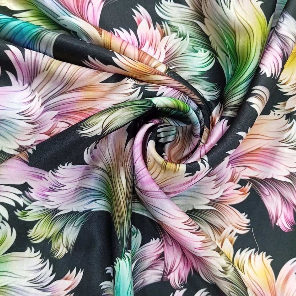 Lily Flower Print On Korean Satin SS22L KSPL29