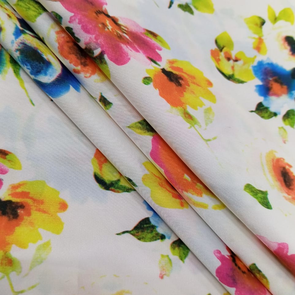 Multi Colour Floral Art Print On Korean Satin S2 KSPS75