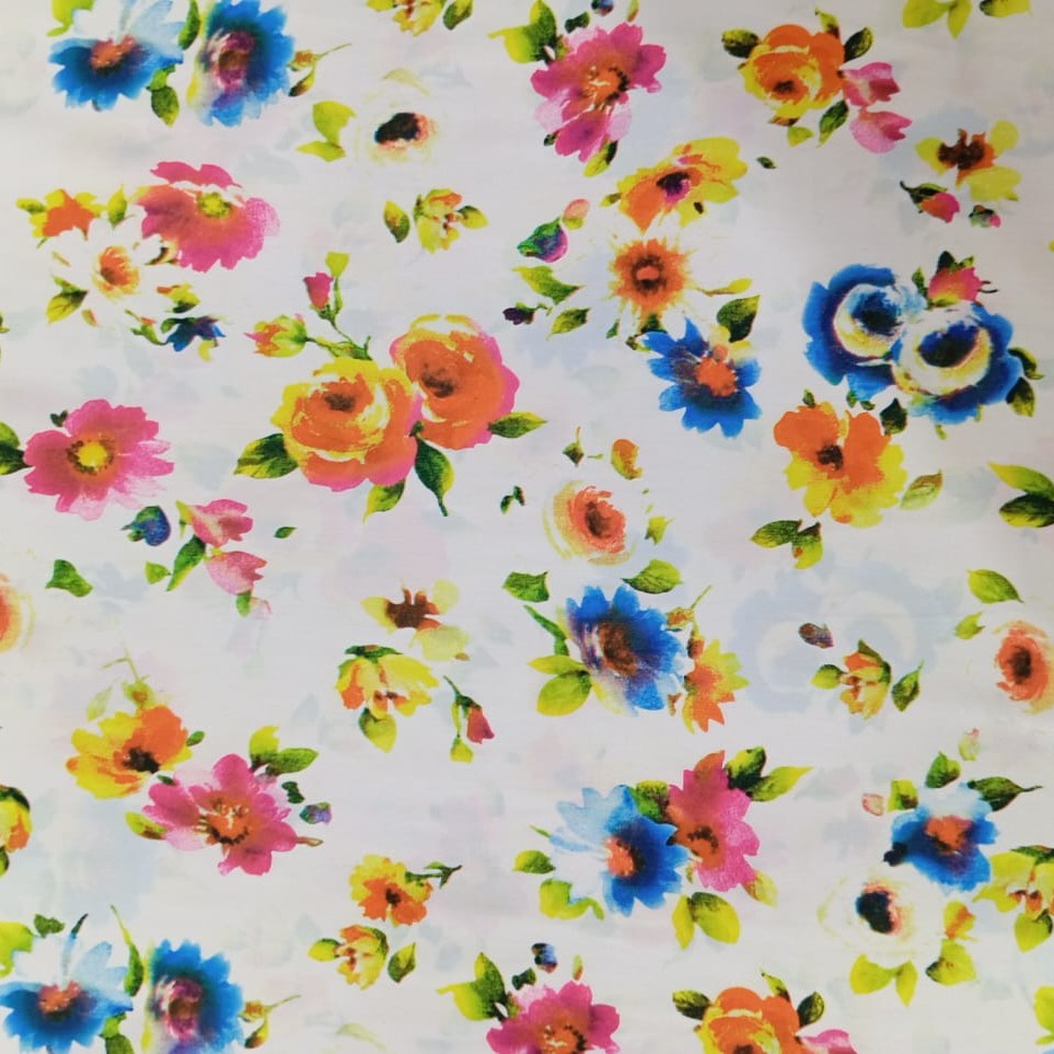 Multi Colour Floral Art Print On Korean Satin S2 KSPS75