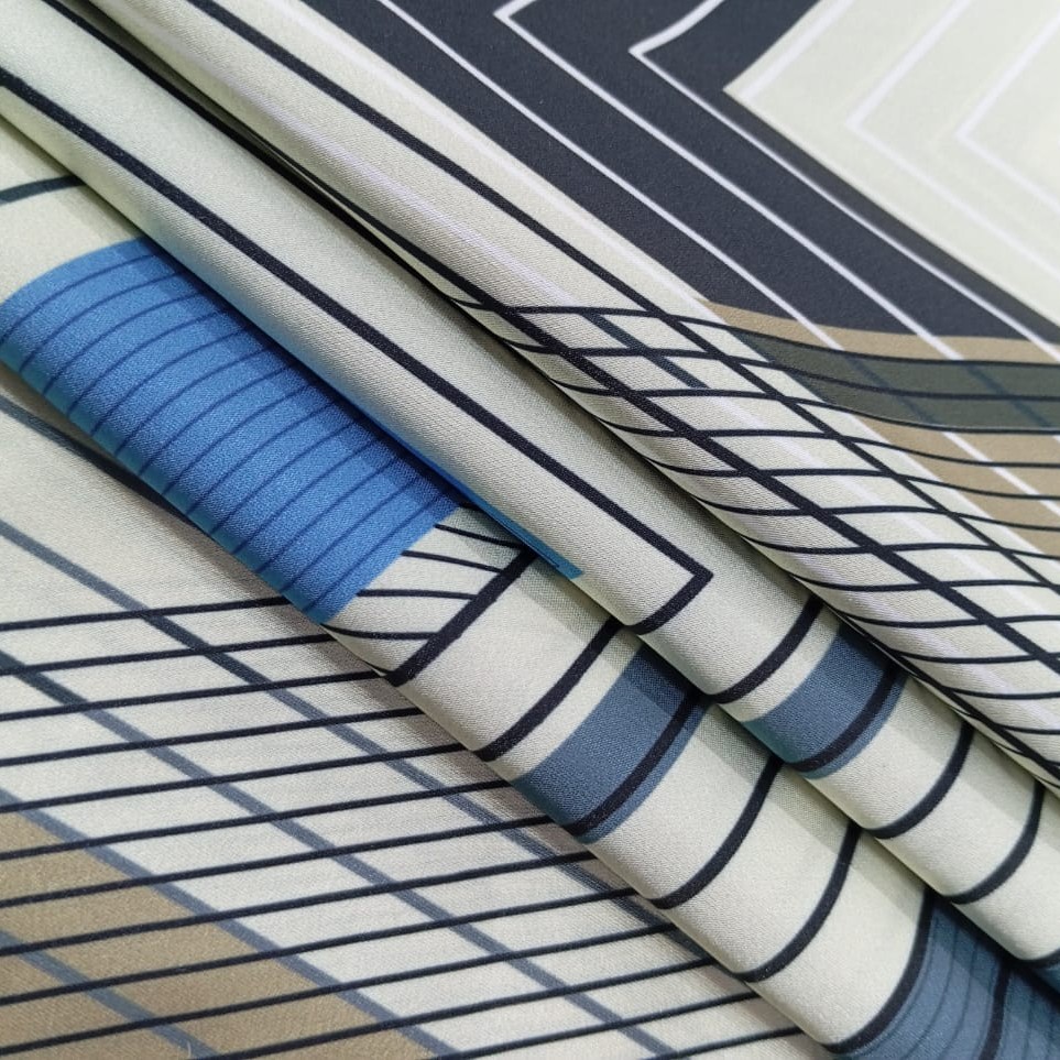 Black & White Zik Zak Print On Korean Satin SS22L KSPL16